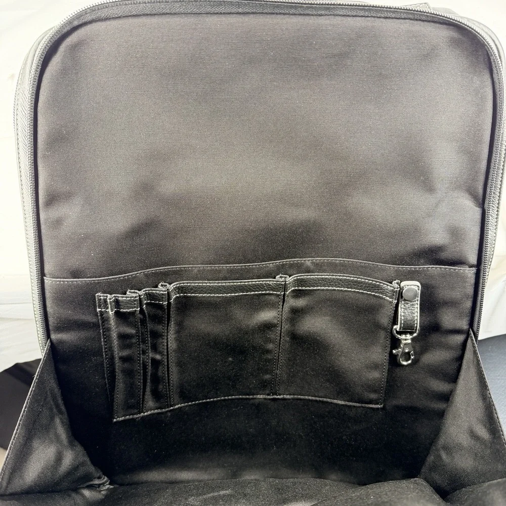 NWOT RARE Levenger Leather Laptop Bag Backpack Black 16x14 Zipper Straps